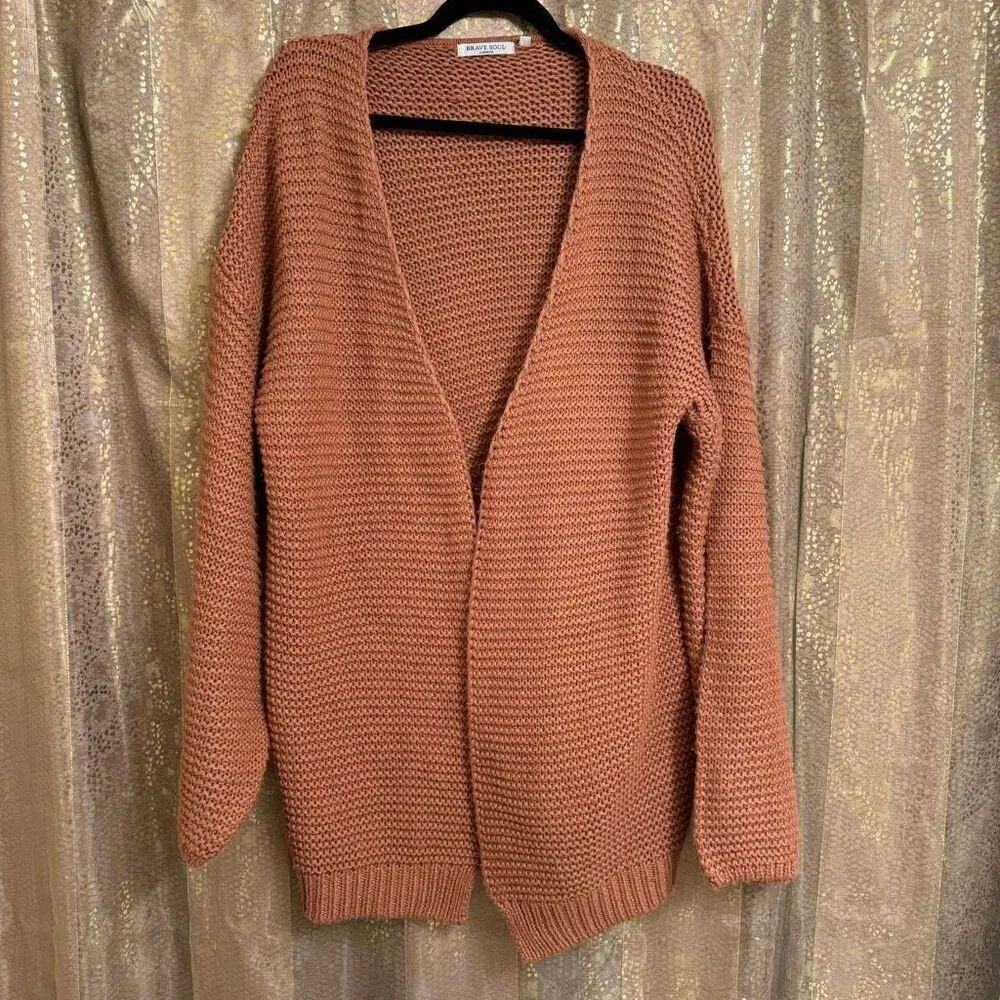 Brave Soul London Burnt Orange Knit Oversized Chunky Cardigan Sweater L/16